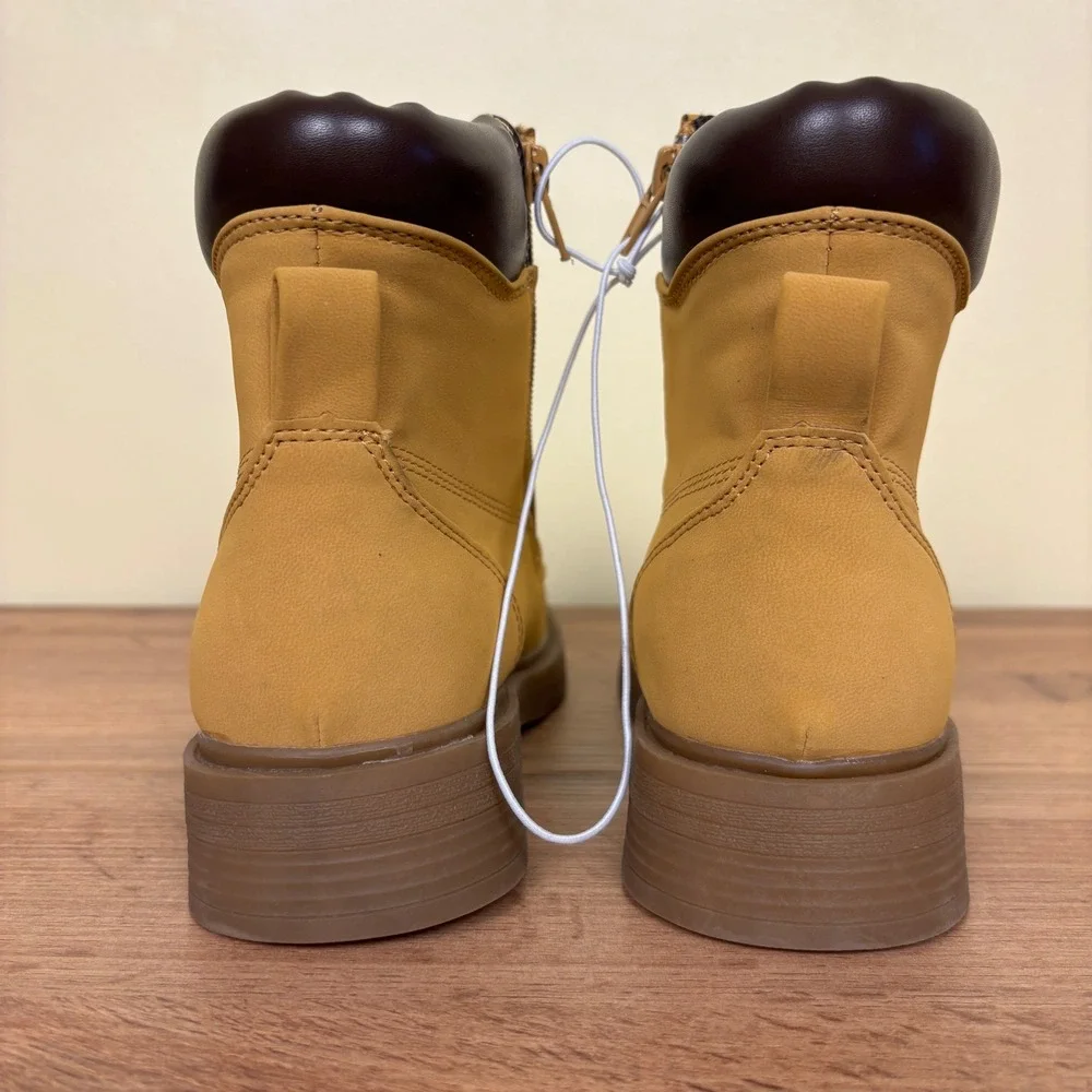 STEVE MADDEN JJumble Combat Boots Tan Kids Size 4 Side Zip Lace Up Low Heel